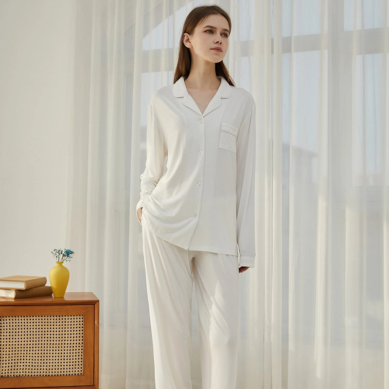 Wholesale Long Sleeve Custom Modal Pyjamas With Piping