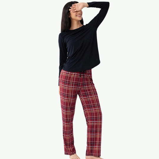 Womens Modal Loungewear Custom Plaid Sleepwear Set Wholesale