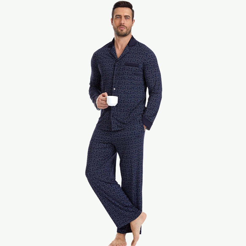 High-Quality Gentlemen Classic Check Navy Tencel Pyjama Set Wholesale Vendors
