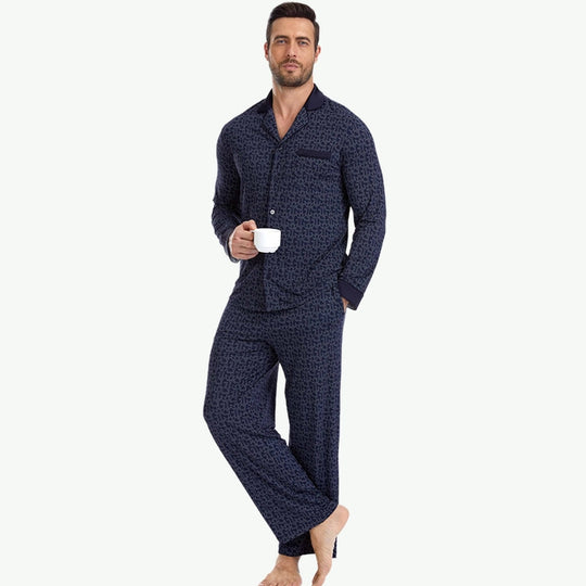 High-Quality Gentlemen Classic Check Navy Tencel Pyjama Set Wholesale Vendors