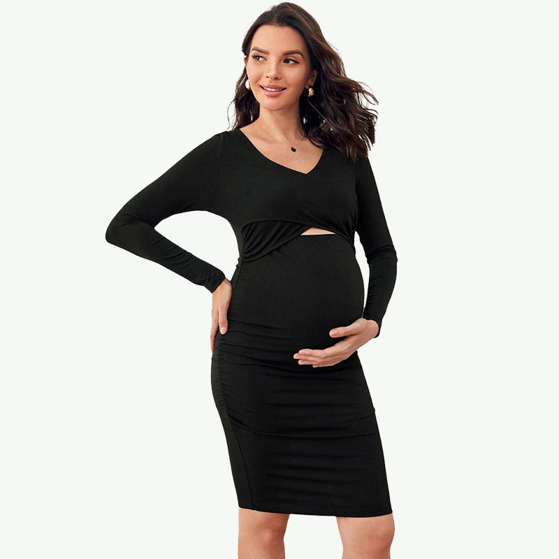 Bulk Long Sleeve Womens Bodycon Maternity Nursing Dress for Breastfeeding