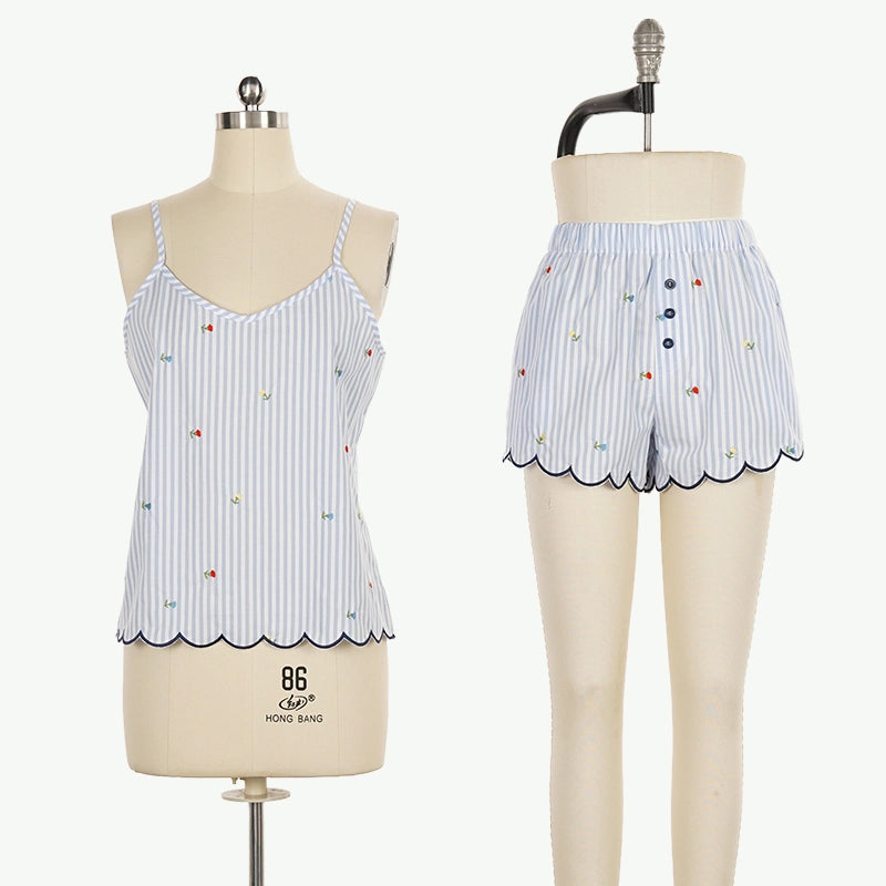 Private Label Wholesale 100% Organic Cotton Striped Cami Pajama Set