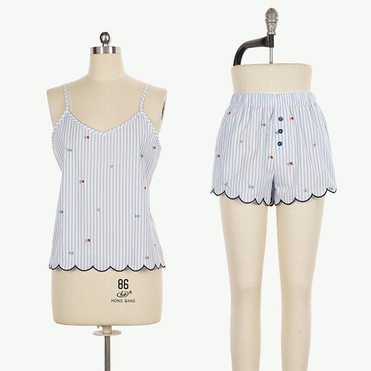 Private Label Wholesale 100% Organic Cotton Striped Cami Pajama Set