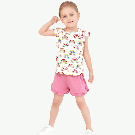 Wholesale Premium Toddler Girls Print Ruffle Sleeveless Short Pjs Vendor