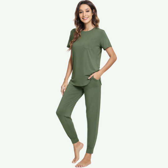 OEM Women Solid color Short Sleeve Lounge Set Wholesale-31129016