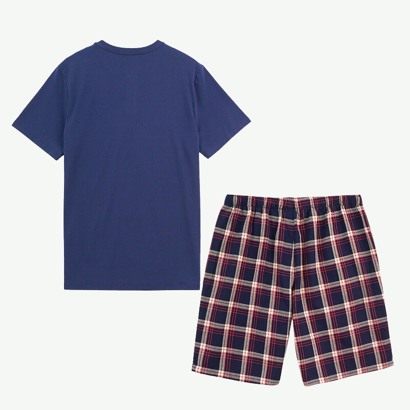 Bulk Summer Pjs Mens Bamboo Tee and Cotton Plaid Shorts