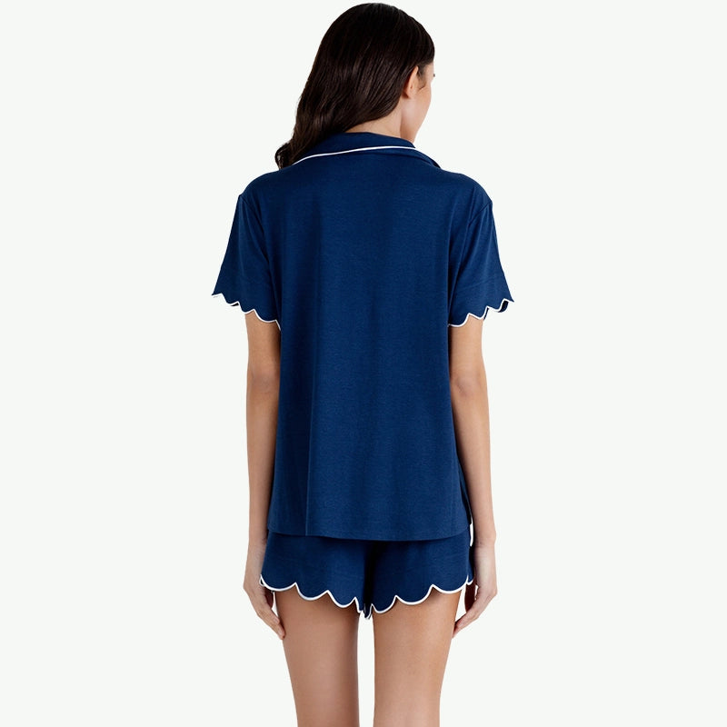 Manufacturers Custom Modal Sleepwear Shorts Set With Scalloped Trim