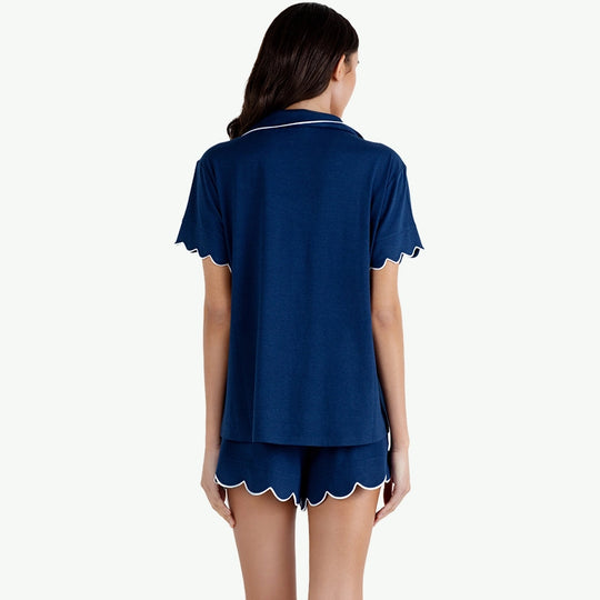Manufacturers Custom Modal Sleepwear Shorts Set With Scalloped Trim