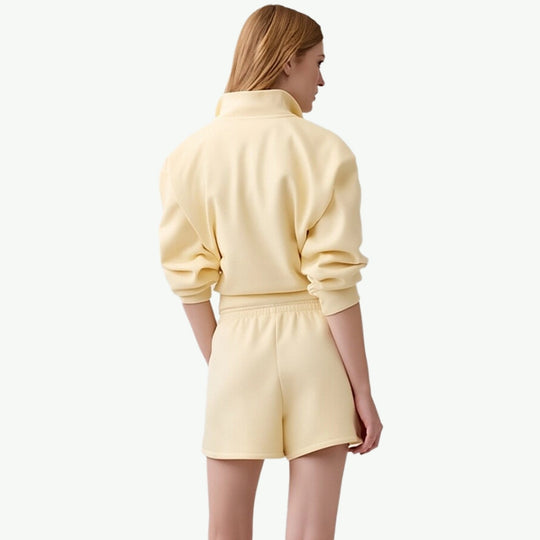 Custom Loungewear Wholesale Women Bamboo Half-Zip Shorts Set