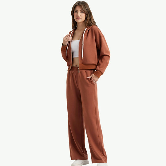 Wholesale Premium Full-Zip Hoodie & Wide Leg Sweatpants Set Supplier