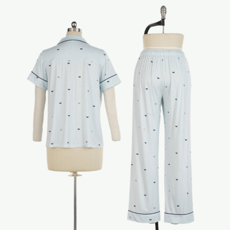 Ensemble de pyjama à imprimé nœud pour femme OEM, vêtements de nuit rayés en vrac