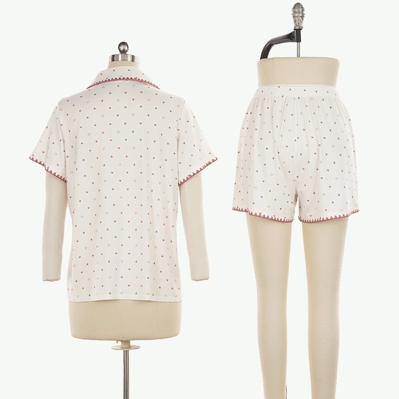 Wholesale Women's Heart Print Organic Cotton Pyjamas Set