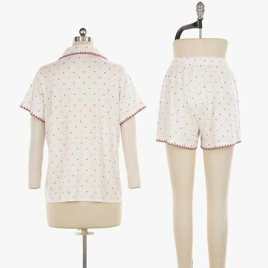Wholesale Women's Heart Print Organic Cotton Pyjamas Set