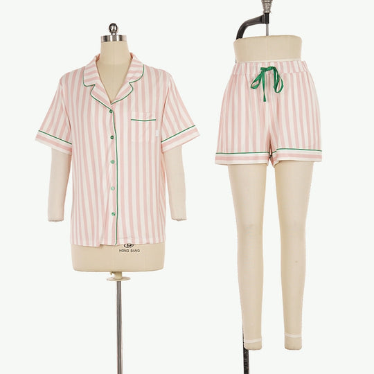 Brandable Pink Striped Women Pajama Set Wholesale Button Down Sleepwear
