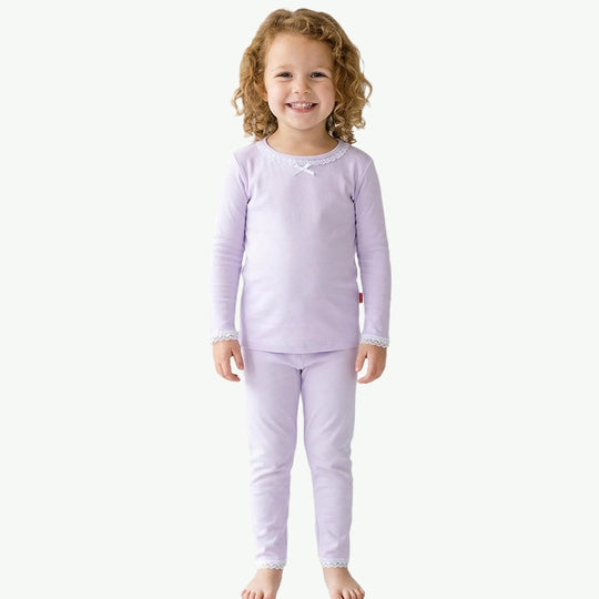 Wholesale Custom OEKO-TEX Kids Bamboo Pajama Set with Lace Trim