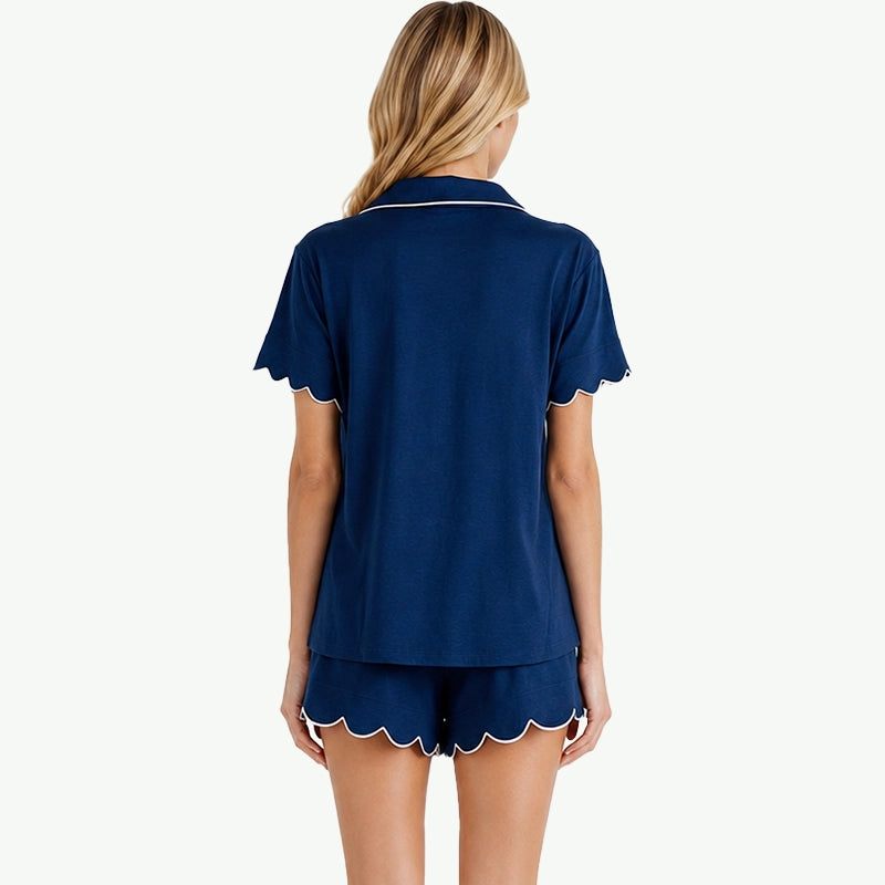 Manufacturers Custom Modal Sleepwear Shorts Set With Scalloped Trim