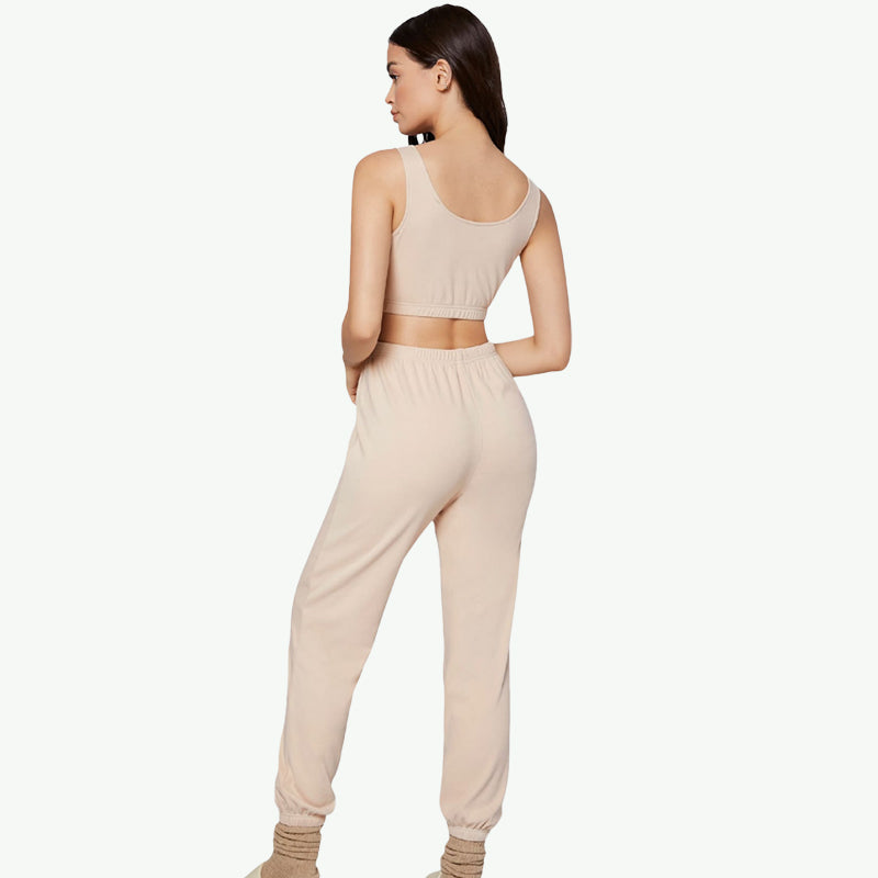 Private Label Wholesale Solid Women Knitted Workout Tank Top & Jogging