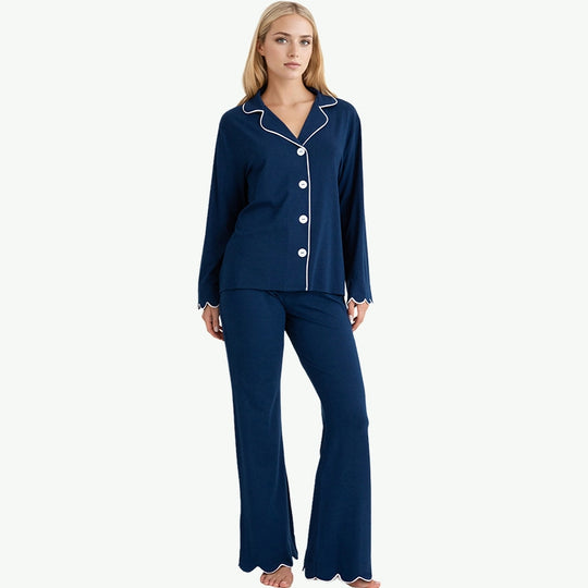 Bulk Wholesale Soft Bamboo Women Sleepwear Set With Piping