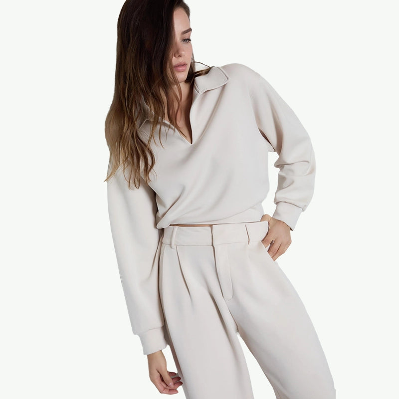 Soft-touch Crop Henley Sweatshirt Bulk Women's Matching Loungewear Set
