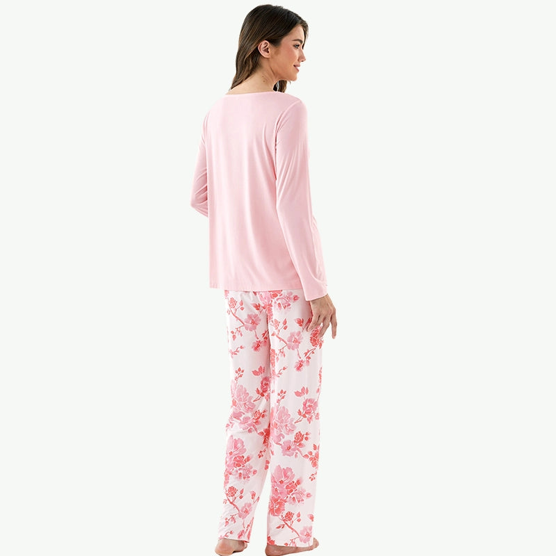 Bulk Lace V - Neck Tencel Modal  Pajamas Wholesale Floral Lounge Sets