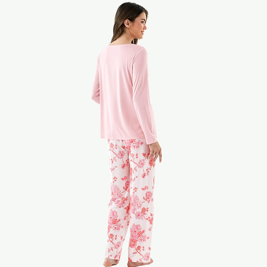 Bulk Lace V - Neck Tencel Modal  Pajamas Wholesale Floral Lounge Sets