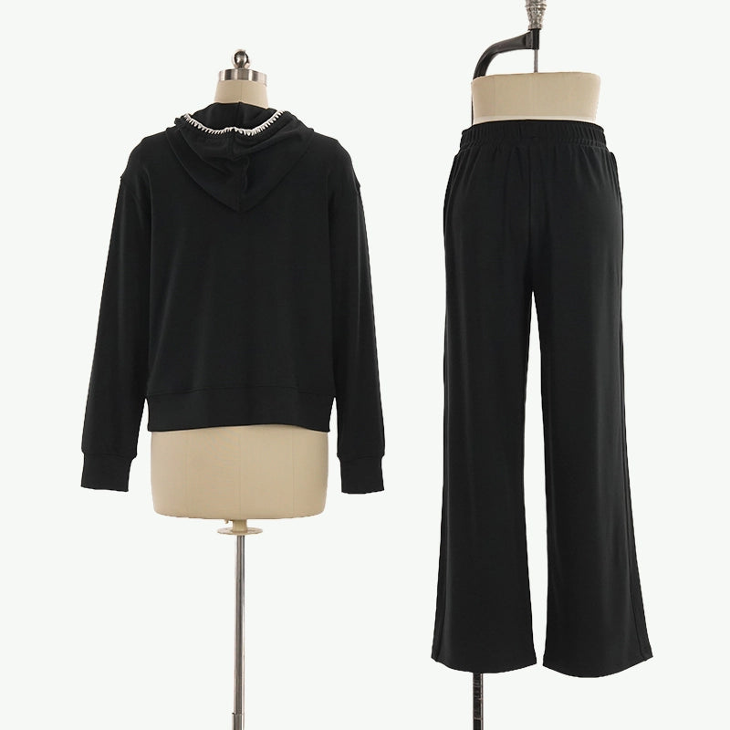 Private Label Rickrack Trim Women Tracksuit Wholesale Casual 2-Piece Outfits