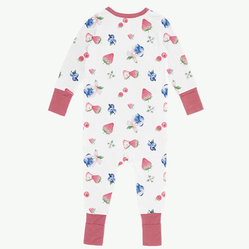 Custom Hot Fruit Pattern Wholesale Baby Modal Zip Romper Pajamas