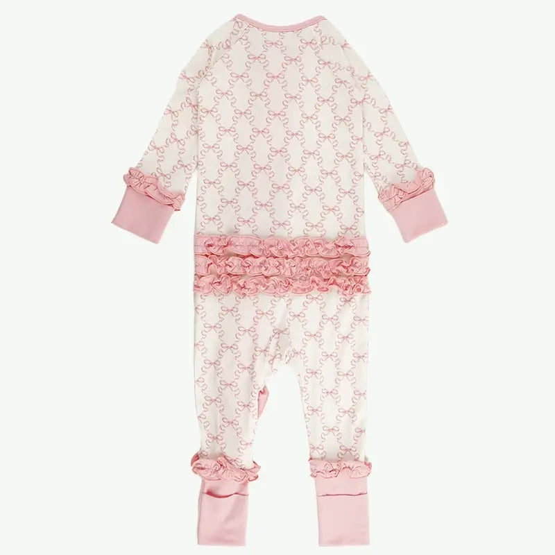 Custom Bow Bamboo Baby Long Sleeves Romper Zippy Wholesale