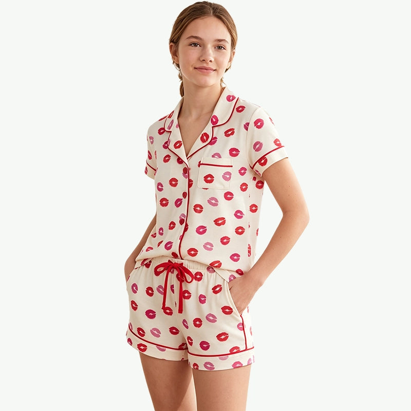 Teen Girls Lip Printed Short Sleeve Sleepwear Wholesale Supplier
