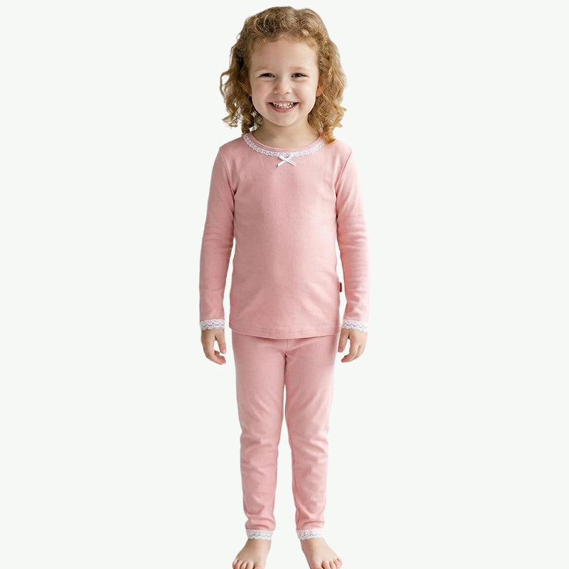 Wholesale Custom OEKO-TEX Kids Bamboo Pajama Set with Lace Trim