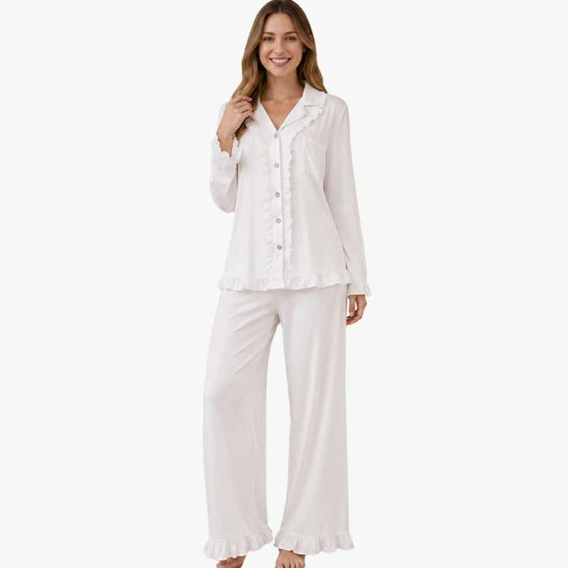 Sustainable TENCEL Modal Ruffled Button-Down Pjs Set Wholesale Vendors