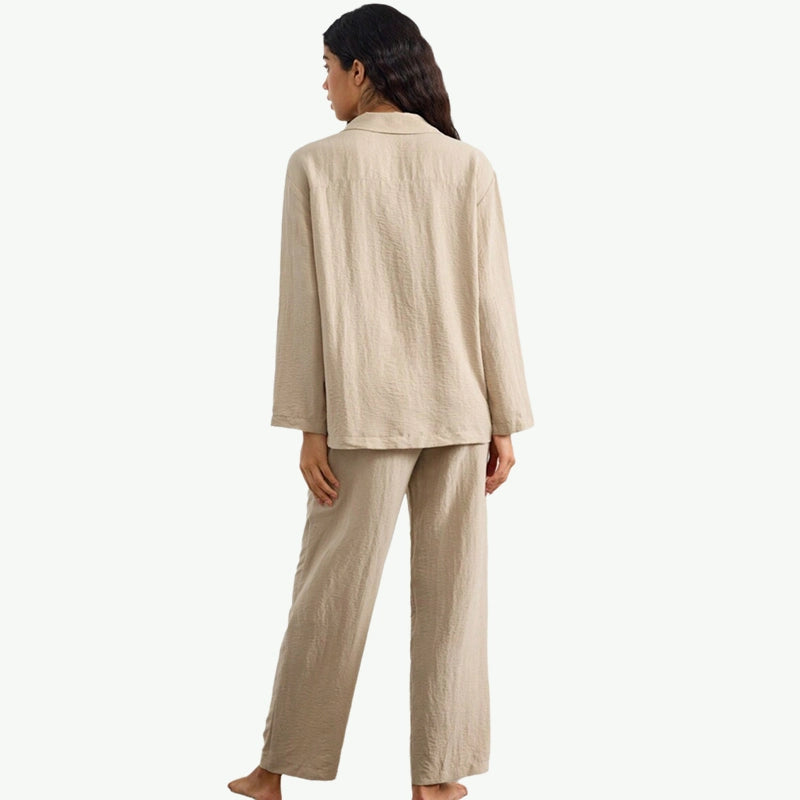 Proveedor mayorista de pijamas de lino liso para mujer