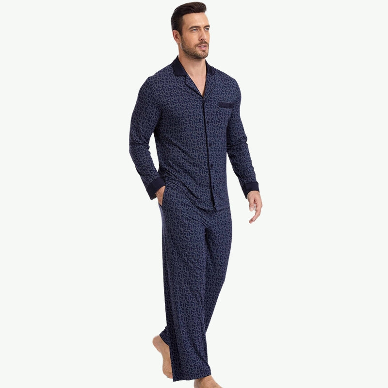 High-Quality Gentlemen Classic Check Navy Tencel Pyjama Set Wholesale Vendors