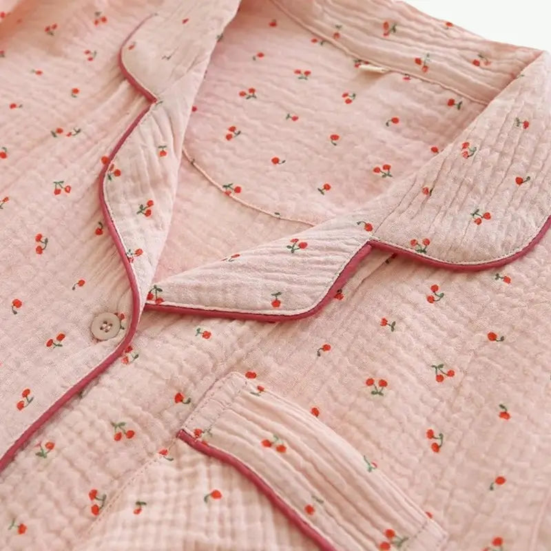 Classic Womens Cherry Organic Cotton Muslin Pyjama Set Manufacturer