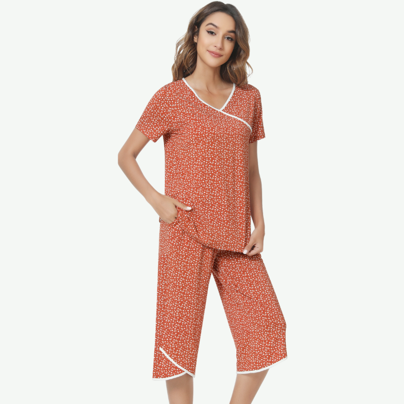 Ensemble pyjama Capri à imprimé floral pour femme, en vrac - 81129625