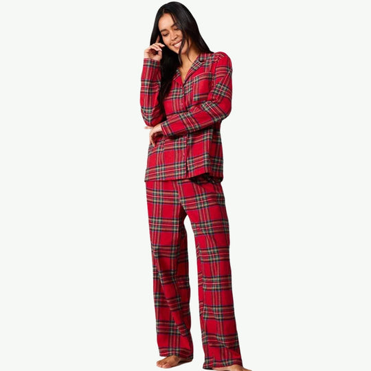 Wholesale Classic Red Plaid 100% Cotton Pajamas Set for Women