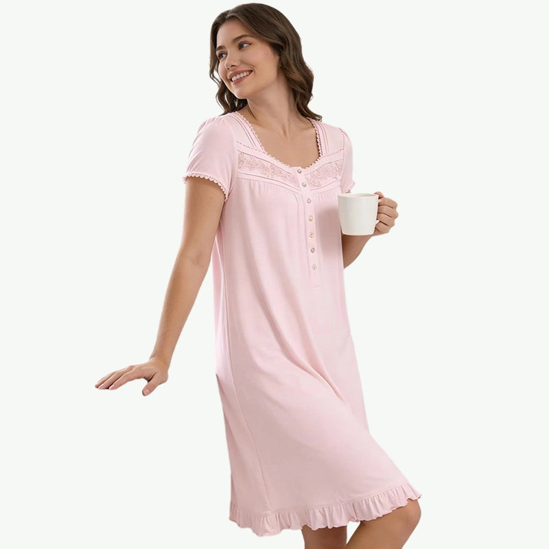 OEM Women TENCEL™ Modal Nightgown with Lace Trim – Bulk Soft Sleepwear