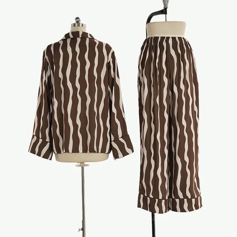 Luxury Wavy Stripe Bamboo Silk Shirt Pyjama Set Wholesale Factory