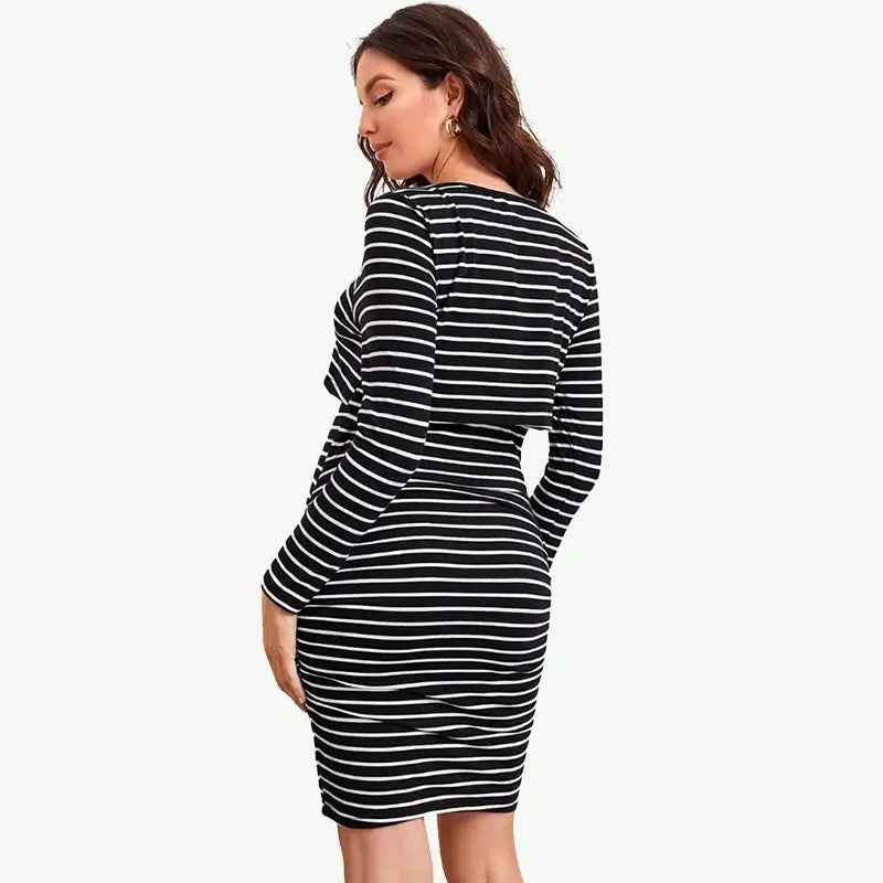 Wholesale Striped Long Sleeve Maternity Dresses