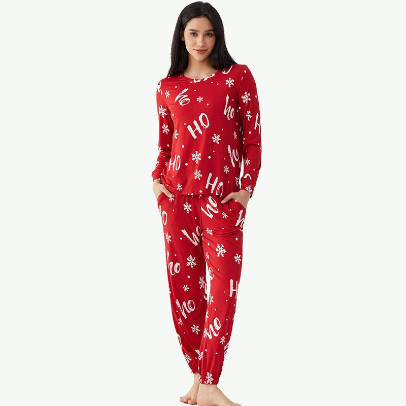 wholesale-red-christmas-pajama-set-ho-ho-ho-print