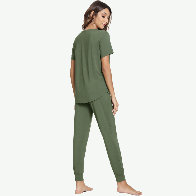 OEM Women Solid color Short Sleeve Lounge Set Wholesale-31129016