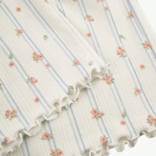 Women's Floral Pajama Set Wholesale Supplier - Long Sleeve & Lettuce Trim Shorts