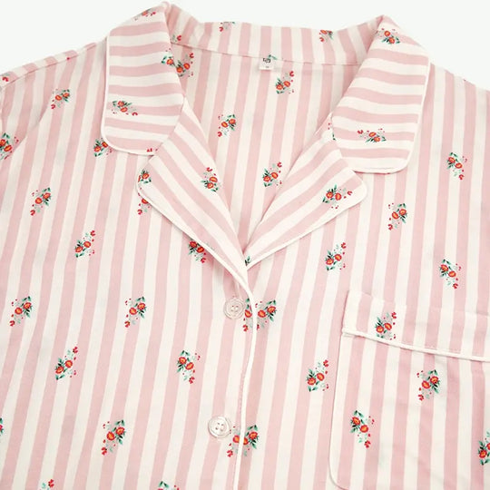 Pink Striped Custom Floral Print Women Pajama Sets Wholesale Vendors