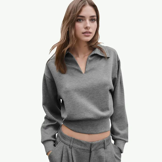 Soft-touch Crop Henley Sweatshirt Bulk Women's Matching Loungewear Set