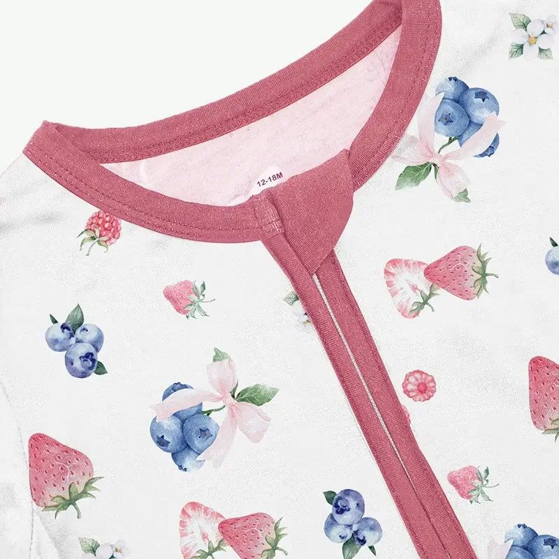 Custom Hot Fruit Pattern Wholesale Baby Modal Zip Romper Pajamas