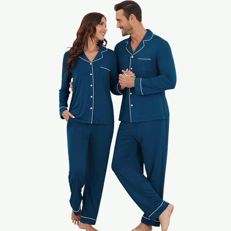 OEM Wholesale Bamboo Soft Buttons Matching Pj Set for Couples