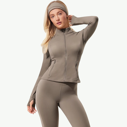 Women Mock Neck Full Zip Jacket Set Wholesale Air Layered Loungewear