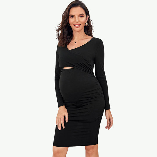 Bulk Long Sleeve Womens Bodycon Maternity Nursing Dress for Breastfeeding