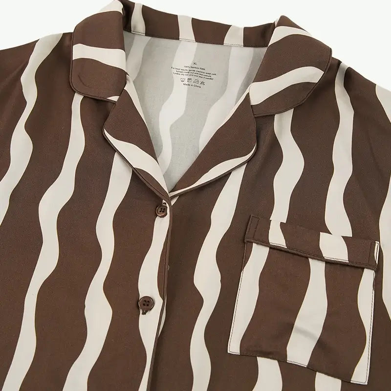 Luxury Wavy Stripe Bamboo Silk Shirt Pyjama Set Wholesale Factory