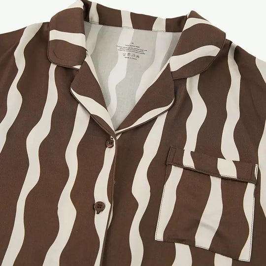 Luxury Wavy Stripe Bamboo Silk Shirt Pyjama Set Wholesale Factory
